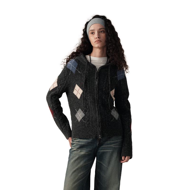 

Green Belt Women s Argyle Hooded Knit Cardigan S