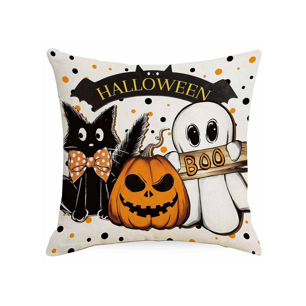 Halloween Decorative Linen Throw Pillow Cover With Single Sided Print (Pillow Insert Not Included)