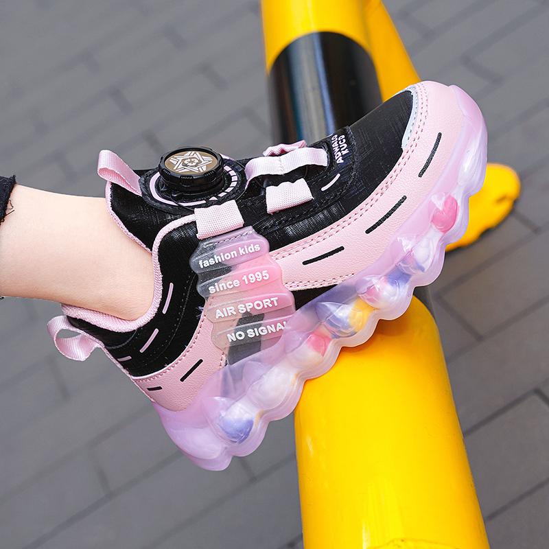 28-38 Children's Pink Leather Waterproof Rotation Buttons Sports Shoes Boys Basketball Sports Shoes Girl Sports Shoes