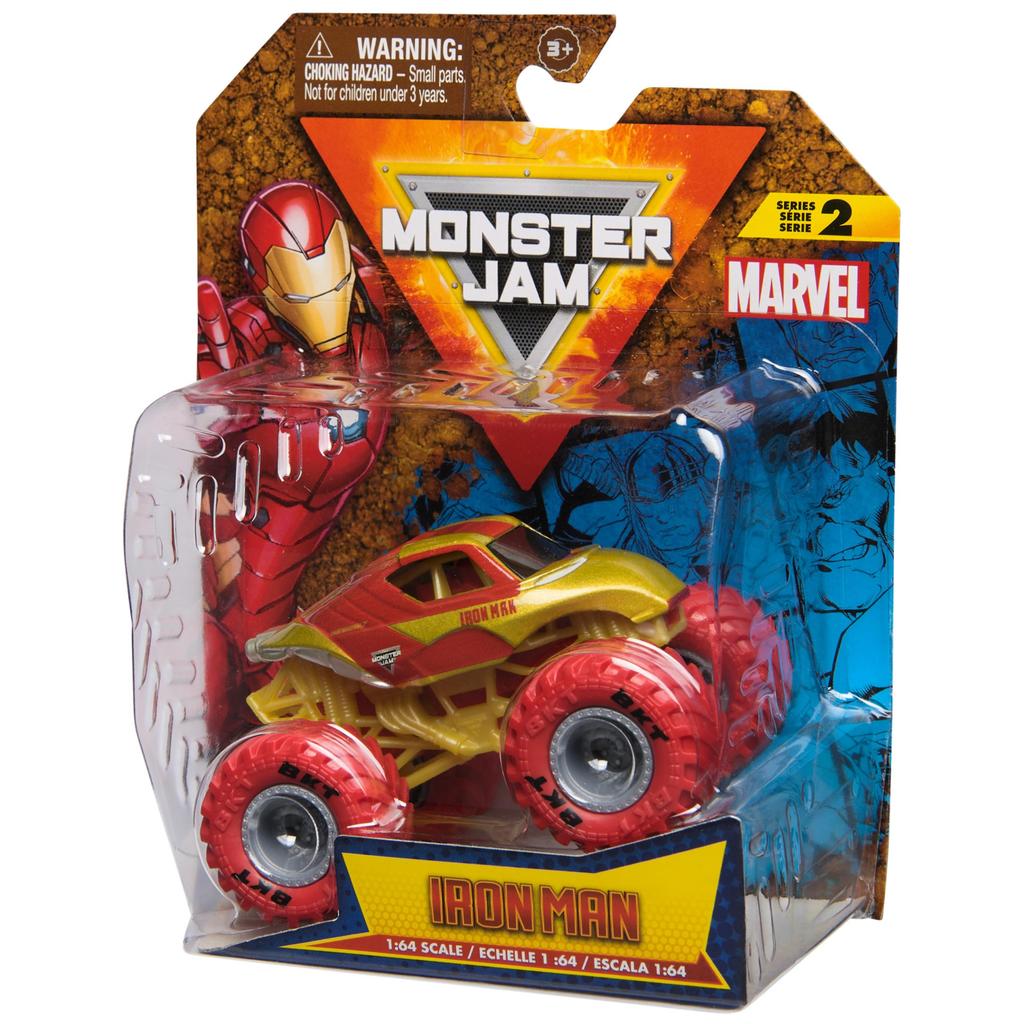 Monster Jam, Offisiell Marvel Iron Man Monster Truck, Støpt kjøretøy, 1:64 skala, Superhelt Leker for Barn, for Gutter Alder 3+