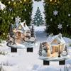 Durable Acrylic Yard Signs Santa Claus Garden Stake, Christmas Snowman Sign, 2D Decorations Flat Snowy Cottage Ornament for Lawn Pathway Holiday