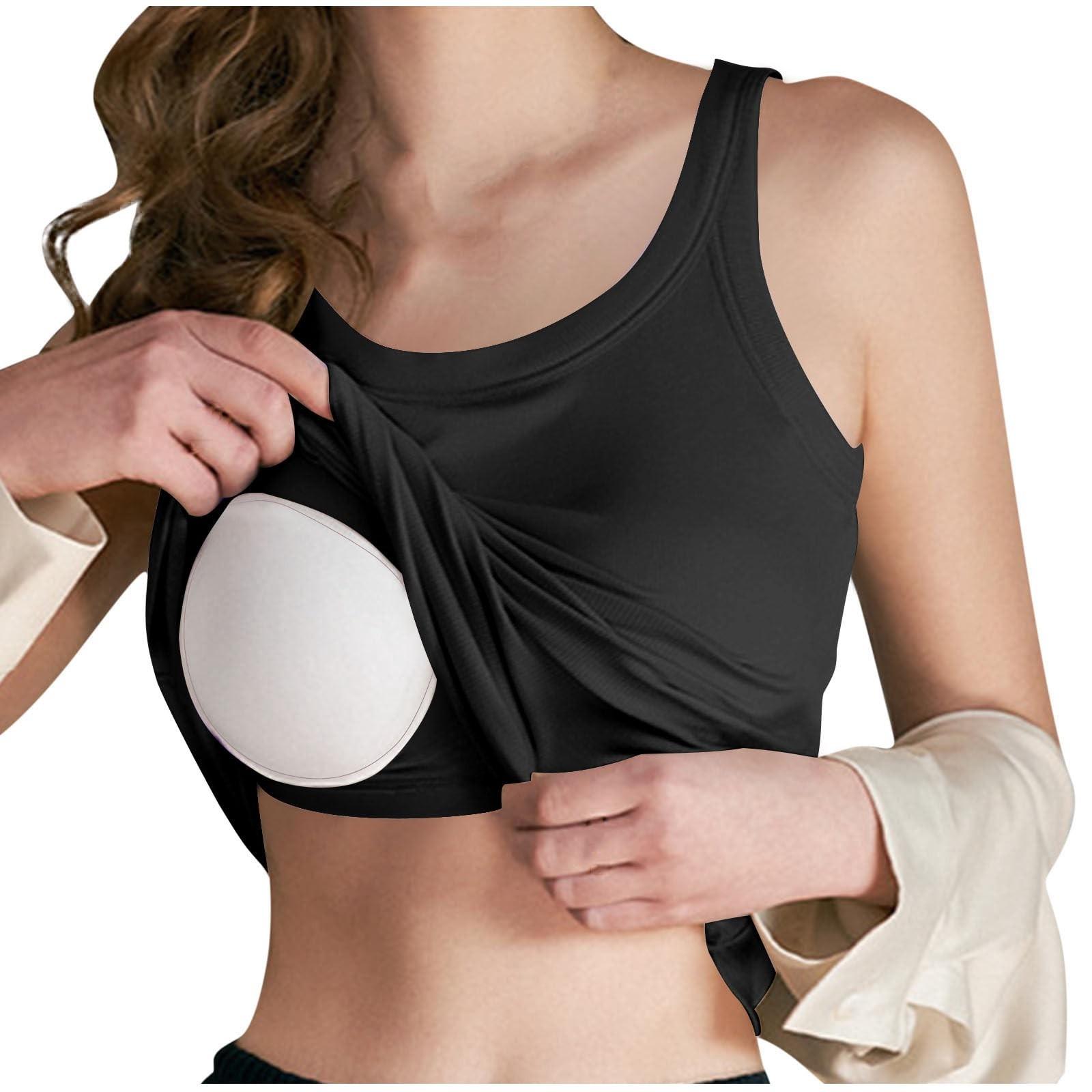 

Женский однотонный короткий топ без рукавов с круглым вырезом и жилетом с подушкой на груди L чёрный