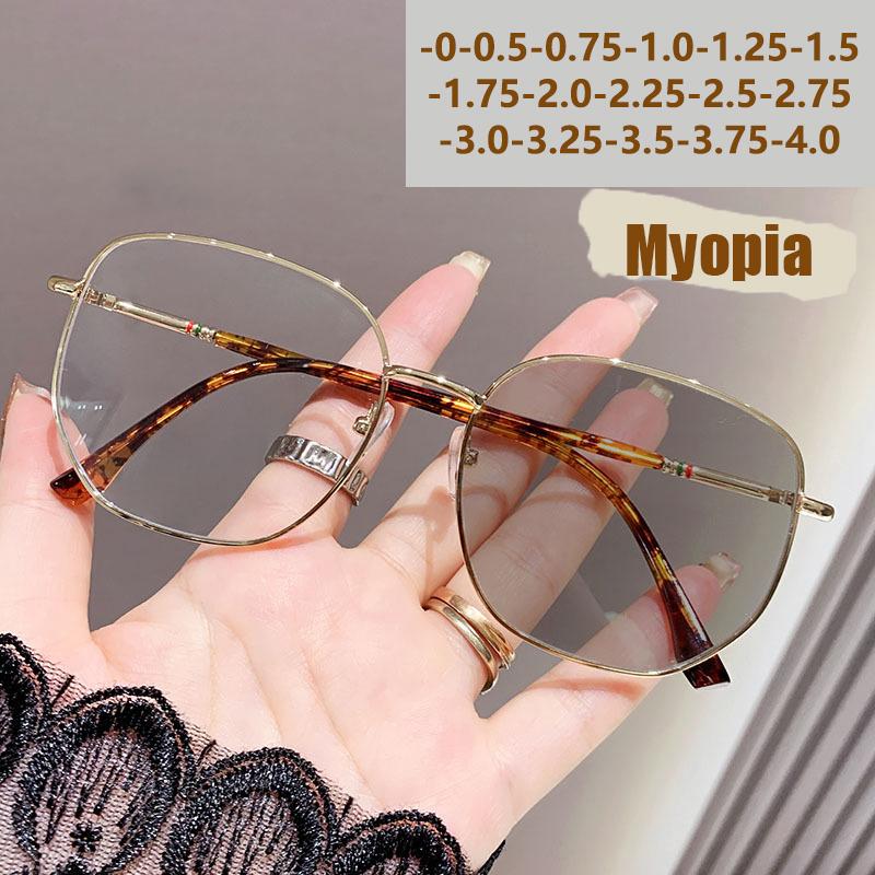Po-sensitive Color-changing Gold Wire Frame Anti-blue Light Nearsighted Glasses - Elegant Business Style Model