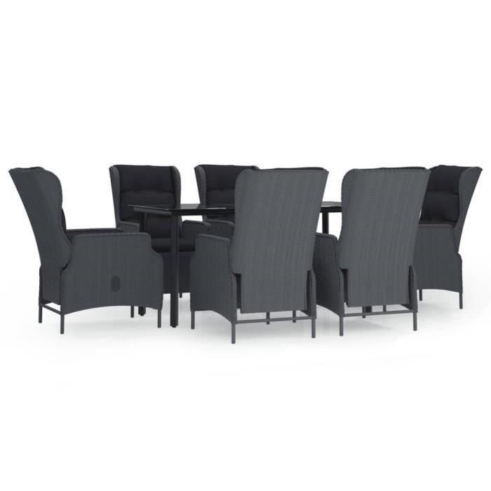 3156791 vidaXL Garden Dining Set 7 Pcs Dark Grey Wicker