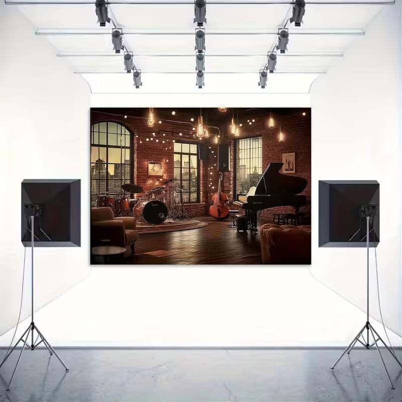2D Retro Music Studio Backdrop Jazz Band Photography Background