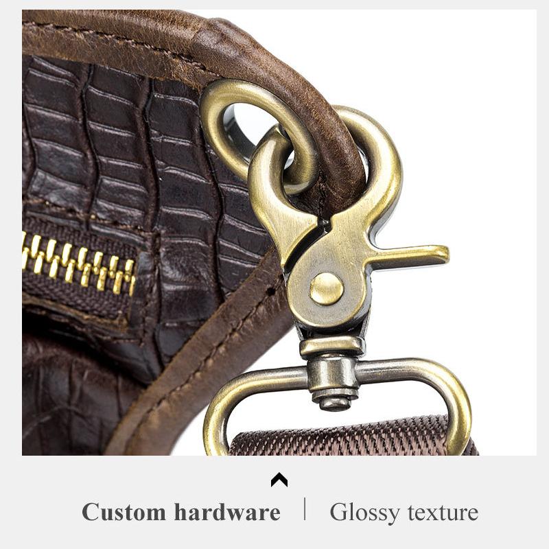 Men Vintage Crocodile Grain Top Grain Genuine Leather Motorcycle Thigh Leg Bag Multifunctional Waist Hip Fanny Pack For Riding