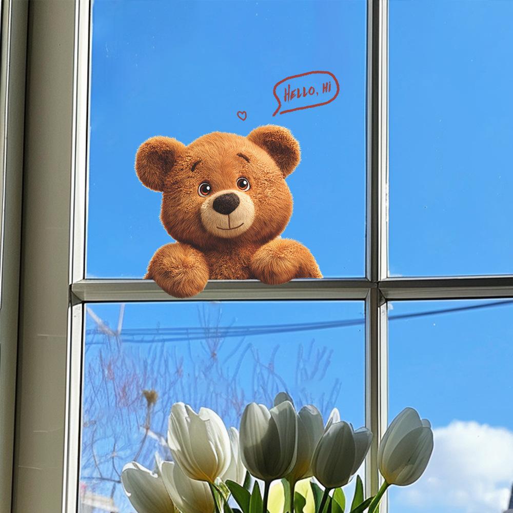 Cartoon Cute Greeting Teddy Bear Bedroom Decoration Wall Sticker for Children's Room