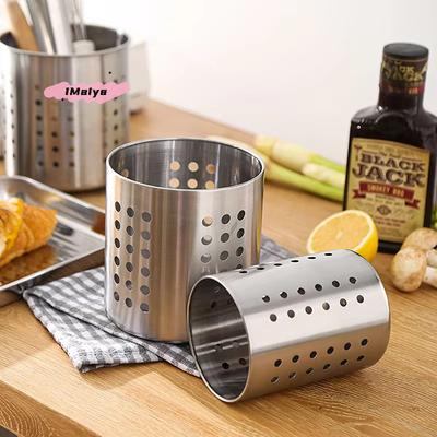 Stainless Steel Cutlery Holder Kitchen Storage Basket - Spoon Fork Chopsticks Organizer Container Drainer for Home Organization