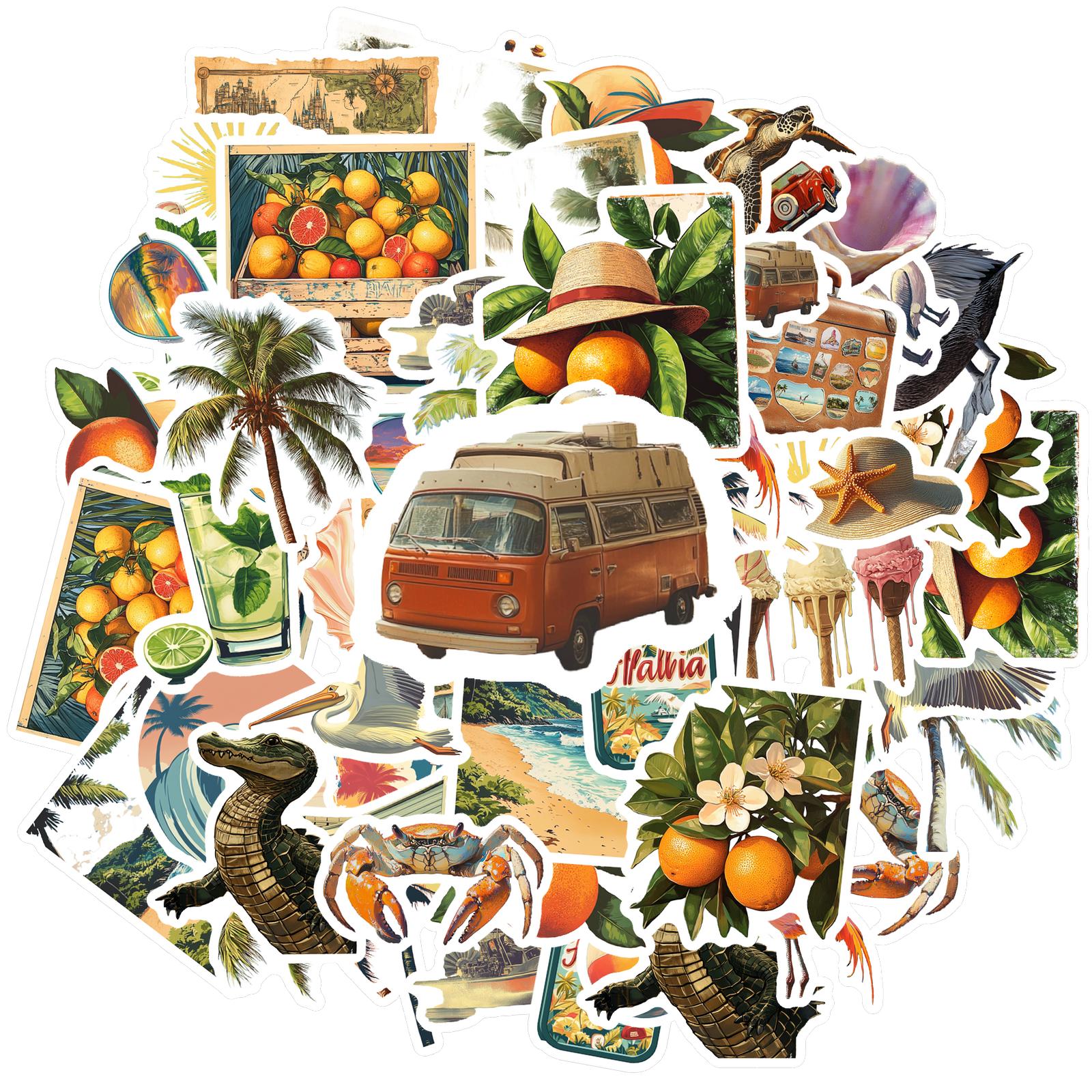 

35-200pcs Summer Beach Stickers Retro Vacation Stationery Stickers Teacher Reward Stickers Laptop Luggage Bicycle Diary Decor