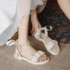 Fairy style with skirt medium heel Roman sandals women's 2025 summer new bow pearl versatile thick heel shoes