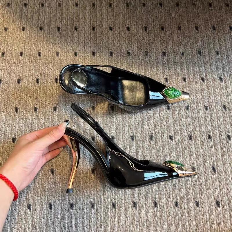 

Fashion Fashion Design Inlay Gems Pointed Toe Patent Leather Sexy Slingback Sandals Women Pumps High Heels Wedding Banquet Shoes 34 чёрный