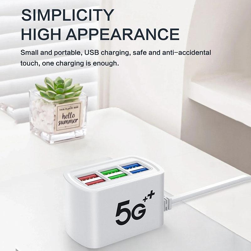 Fast USB Charger 6 In 1 Power Strip Desktop Charging Station Fast Charging 1m Cord USB HUB Adapter Socket for iPhone 16 Home