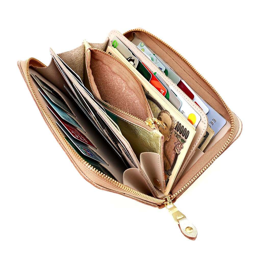 AGILITY Affa Long Wallet with Round 30 Large Gold and "Trant" Zipper, Cards, Capacity, Silver, Women's