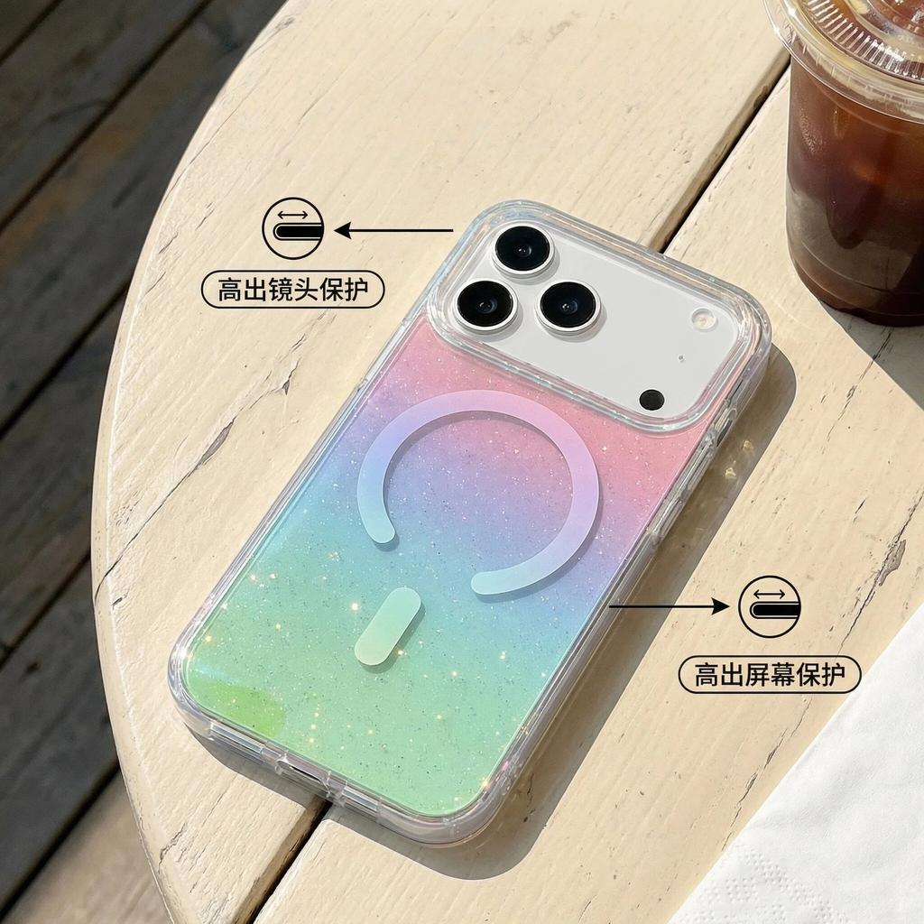 Color-plated diamond pattern is suitable for Apple 17Pro mobile phone case 17 transparent glitter iphone17Promax magnetic case