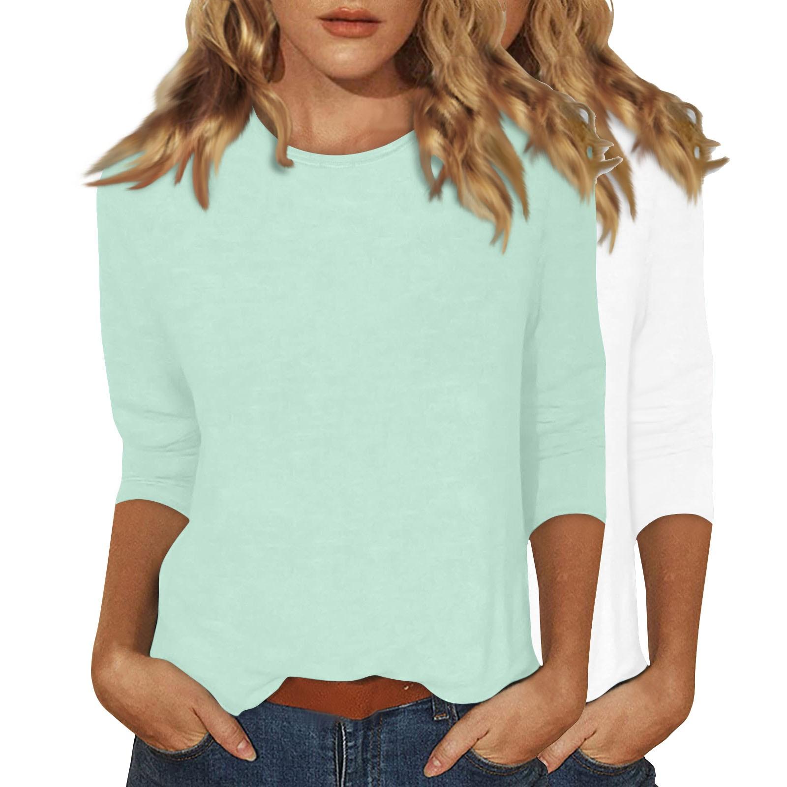 Women s Fashion Daily Versatile Casual O-Neck Three Quarter Sleeve  Top L