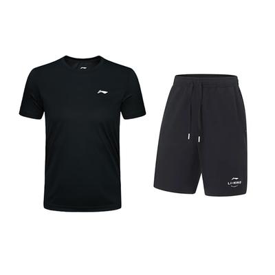 Basic Breathable Quick-Dry Comfortable Versatile Round Neck Short Sleeve T-Shirt Casual Sports Set Unisex Tops Black YATV113-2+AKST543-3