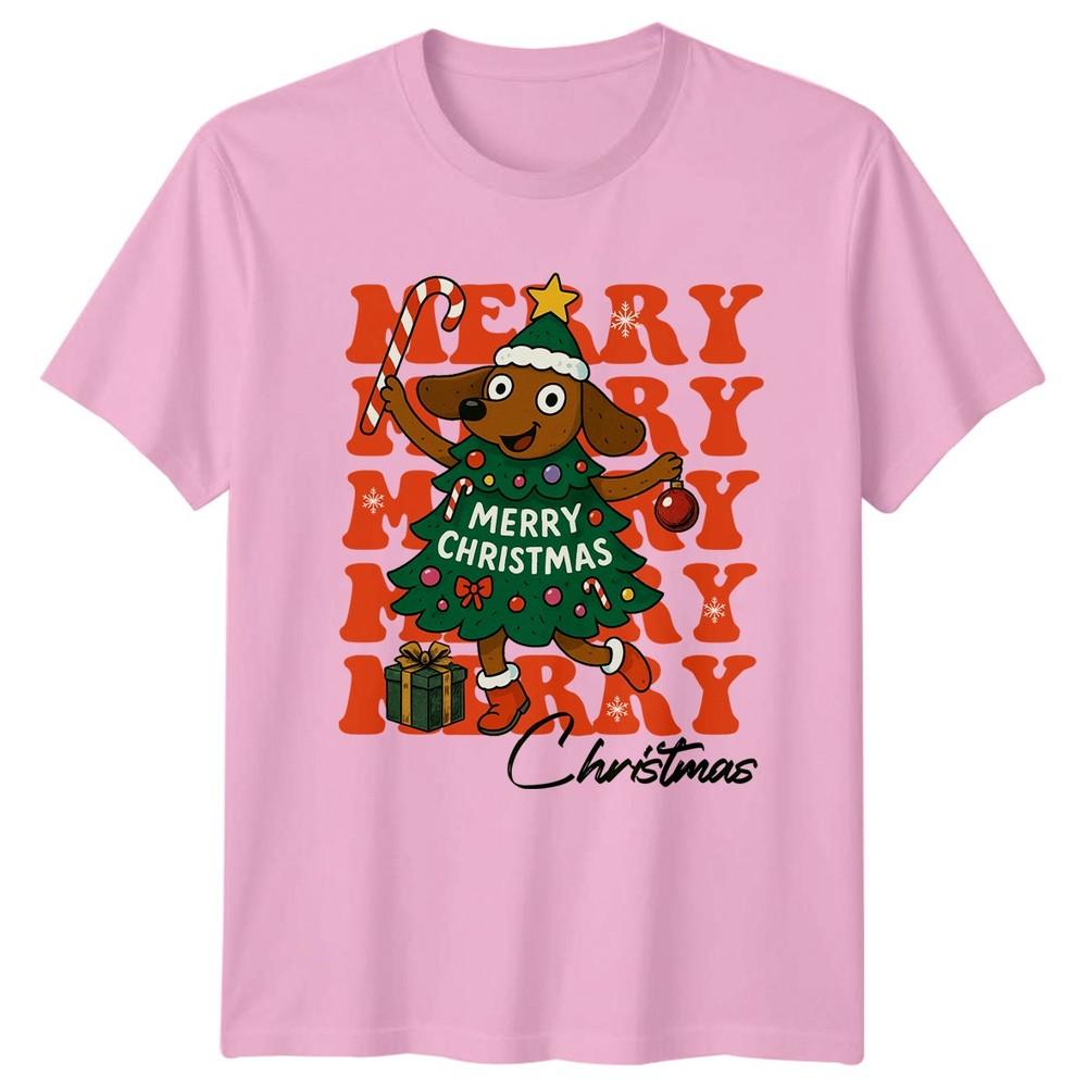 Merry Christmas Dog Christmas Tree Holiday Unisexs TShirt Unisexs Tee Graphic Top
