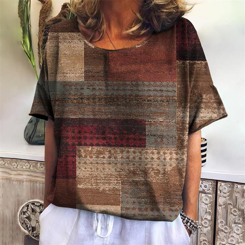 Lustiges Geometrie T-Shirt für Frauen Bunte 3D-gedruckte T-Shirts Sommer Übergroße Oberteile Kurze Ärmel Rundhals T-Shirts Streetwear