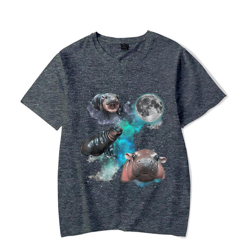 Ladies' Loose Casual Fun Moo Deng Bouncing Pig Print Pure Cotton Short Sleeved Top T-Shirts Women’s