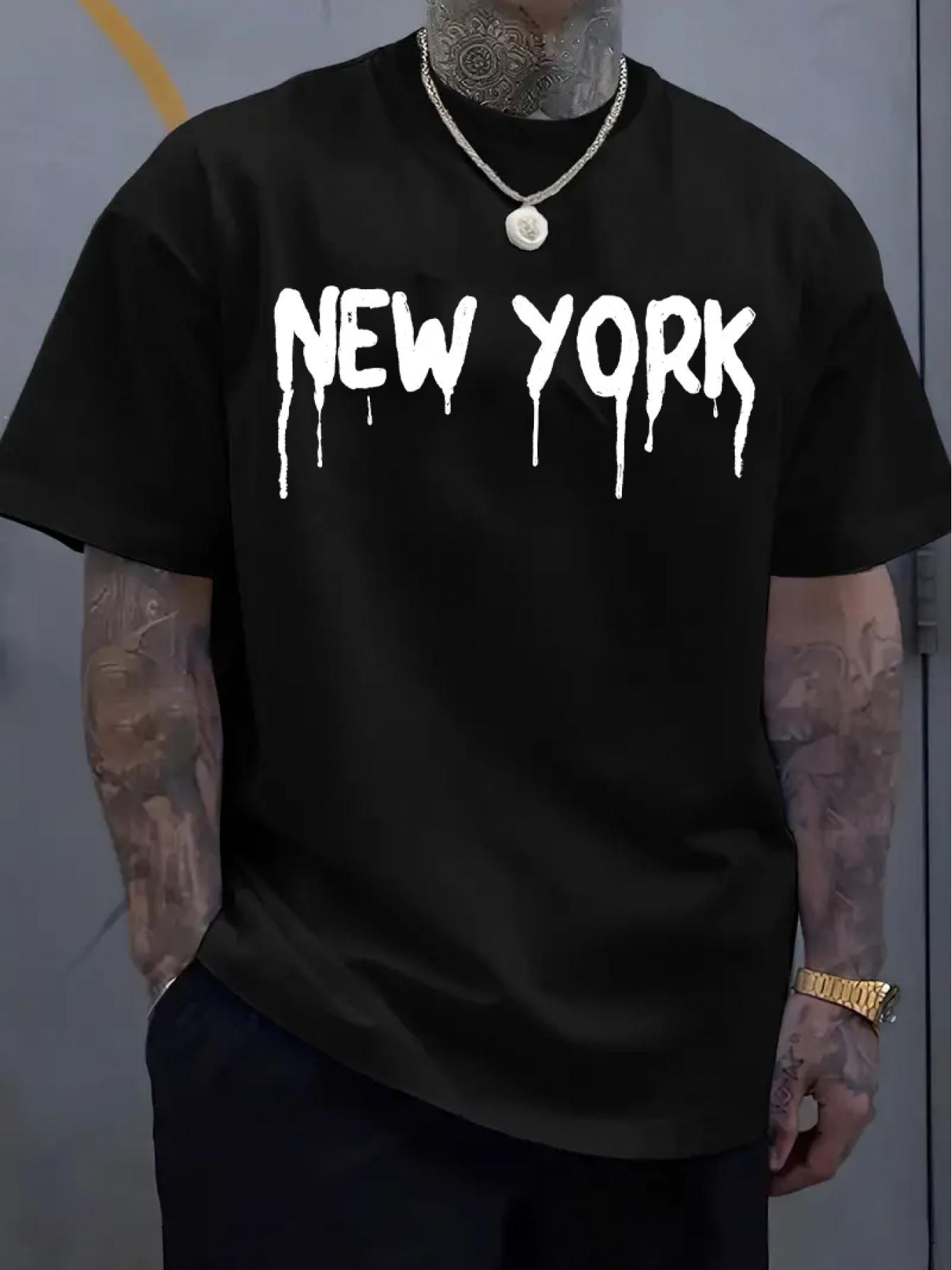 

Футболка с принтом букв New York Dripping - Легкая дышащая футболка с круглым вырезом и короткими рукавами XXXL