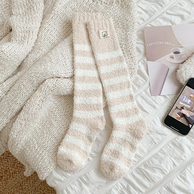 

Женские зимние флисовые и утолщенные теплые домашние носки до и после родов 1 pair белый/кофейный