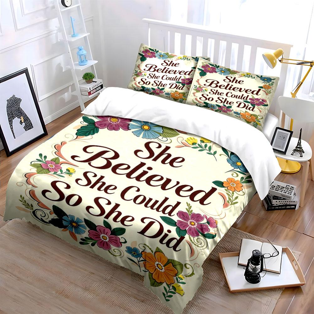 Floral pattern with text. Bedding sets Duvet cover sets Duvet covers Pillowcases(1 * Duvet Cover 2 * Pillowcases without duvet insert)