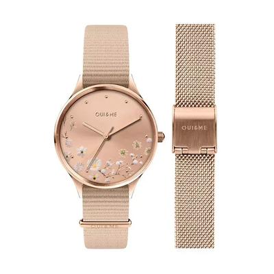 Petite Bichette Montre Femme Cadran Rayons de Soleil Or Rose Bracelet Nylon Quartz ME010174