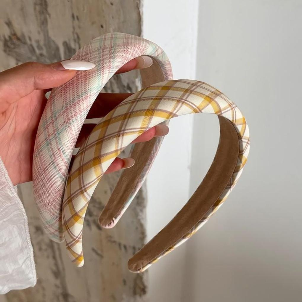 

Women s Pink Yellow Check Headband Hairband Yellow check
