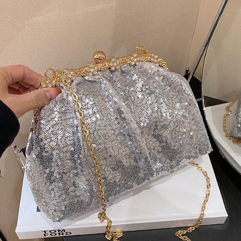 2025 New Temperament Light Luxury Celebrity Holding Dinner Bag Trendy Fashion High Sense Sequined Chain Messenger Bag