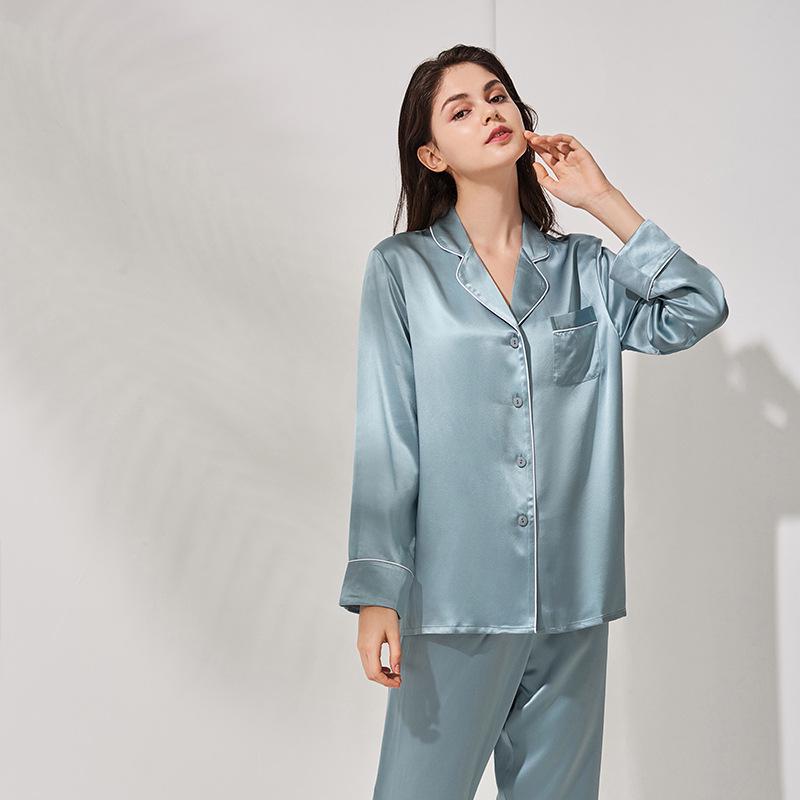 Heavyweight Mulberry Silk Pajama Set: Unisex 22 Momme Long Sleeve, Suitable for Outside Wear