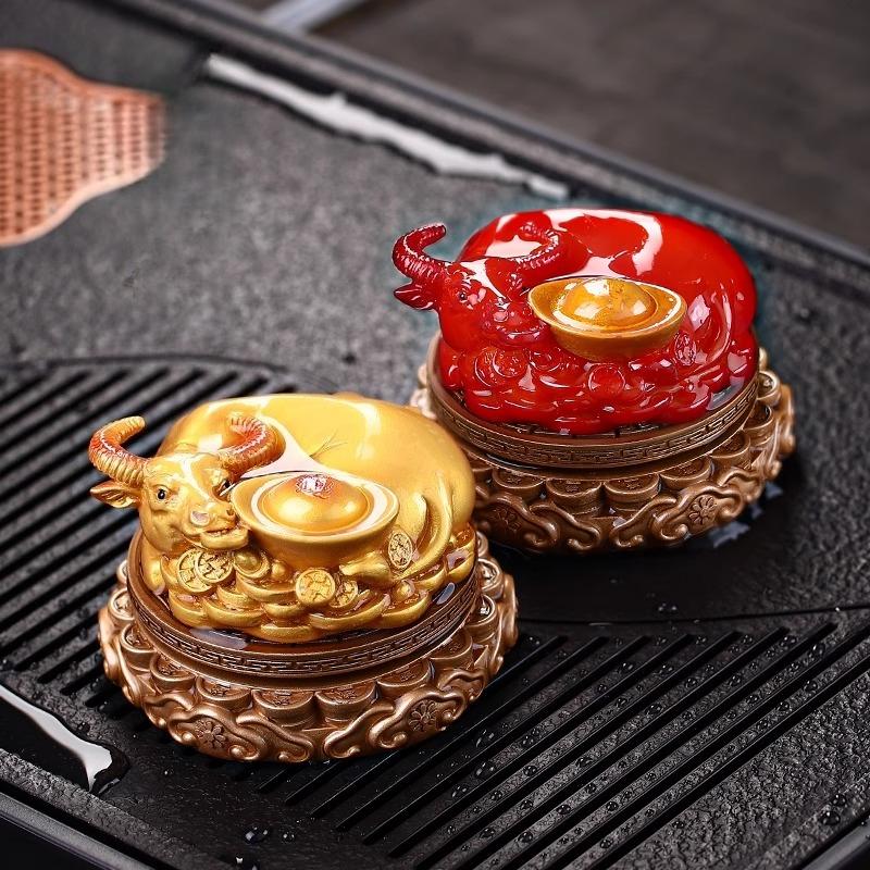 Ox Color-changing Tea Pet Ornament Exquisite Tea Table Handmade Decorations Cartoon Tea Pets Resin Handicrafts Home Decoration