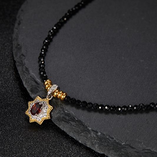 Natural Garnet Pendant Black Spinel S925 Sterling Silver Necklace Women'S Fashion Light Luxury Collarbone Chain