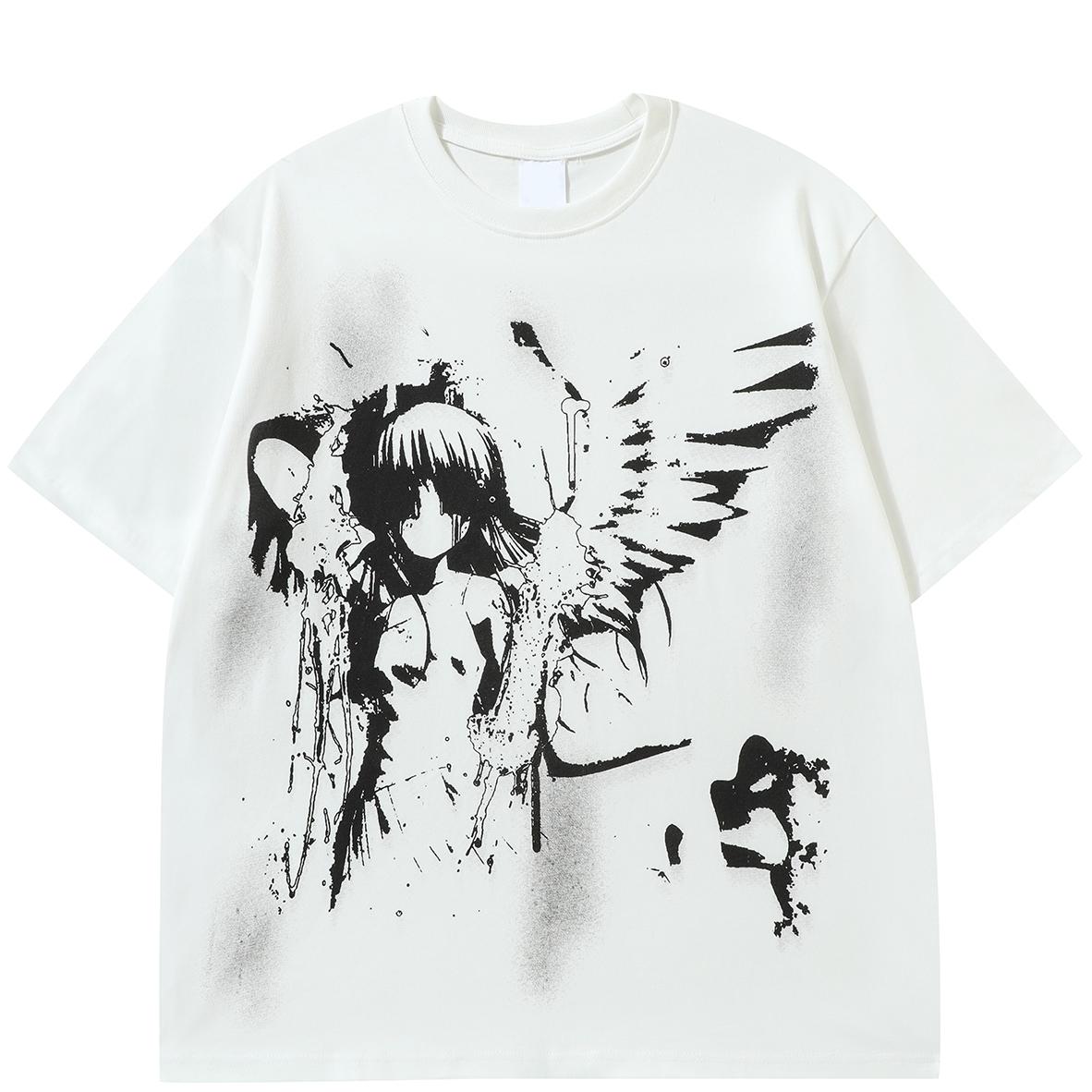 

Уличная футболка унисекс с мультяшным рисунком, хлопковая футболка, топы унисекс, футболки, летняя футболка с короткими рукавами S белый