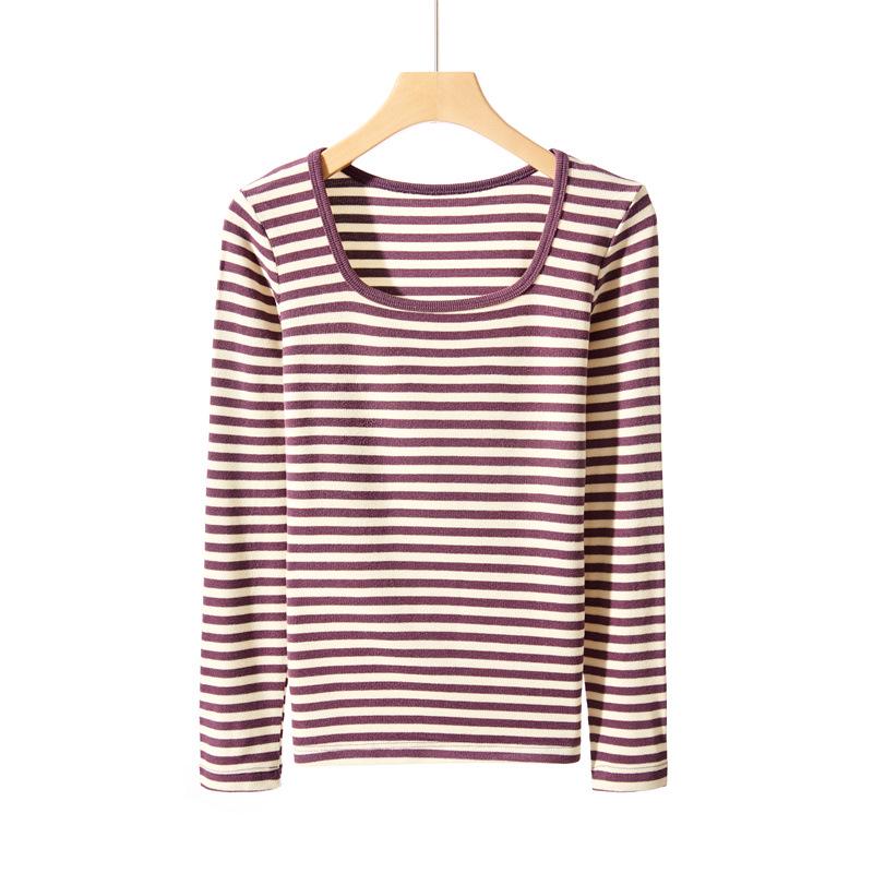 

Women s Striped U-Neck Slim Knit Top - Long-Sleeve, Sexy Autumn/Winter 2023 One Size фіолетовий