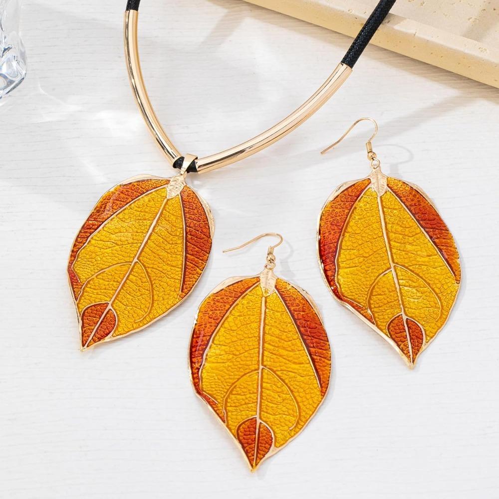 Vintage Orange Leaf Jewelry Set for Women Daily Fall Accessories