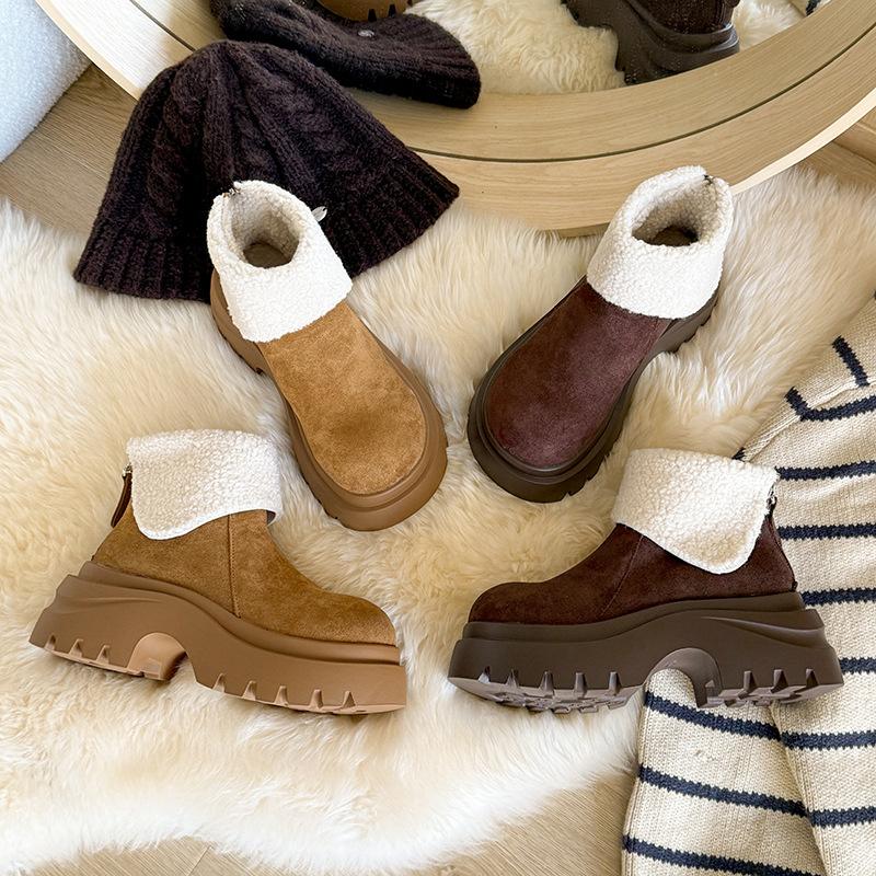 Women's Thick Sole Large Size Thickened Winter Warm Fur One Snow Boots Thickened Lining Ankle Boots Non-slip Hiking Sports Martin Boots