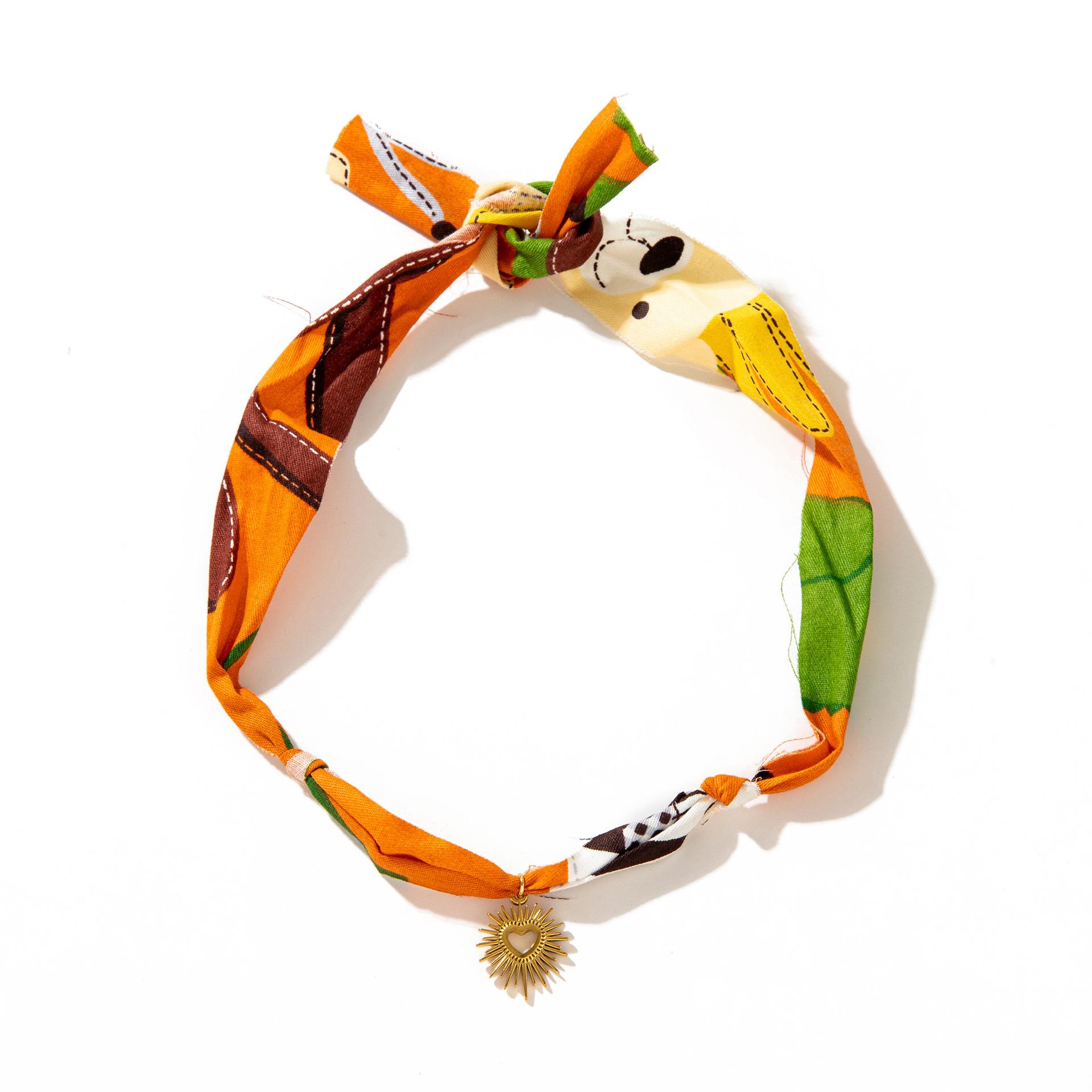 

Wind Fashion Silk Scarf Necklace Pendant Color Printed Fabric Cross Bow Stainless Steel