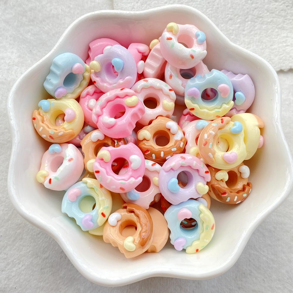 20pcs Resin 3D Colorful Donut Candy Flatback Cabochon Simulation Foods Scrapbook DIY Bow Embellishments Figurines Crafts