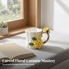 Ceramic Mug with Branch Handle Sculptural Floral Decoration Comfortable