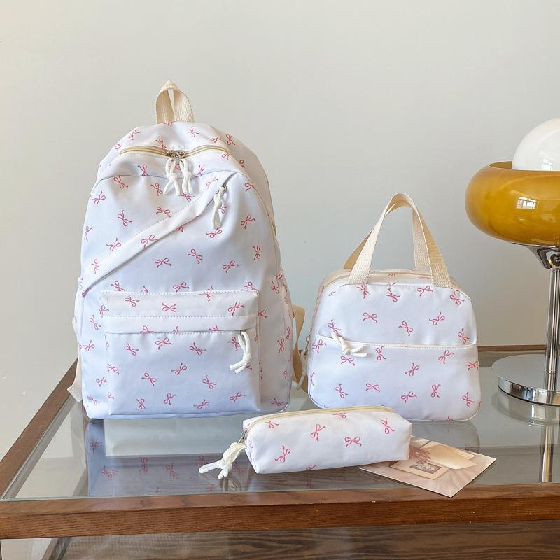 New Bowknot 3-Piece Set Women's Student Backpack Large Capacity Casual Travel Fashionable Versatile Daypack
