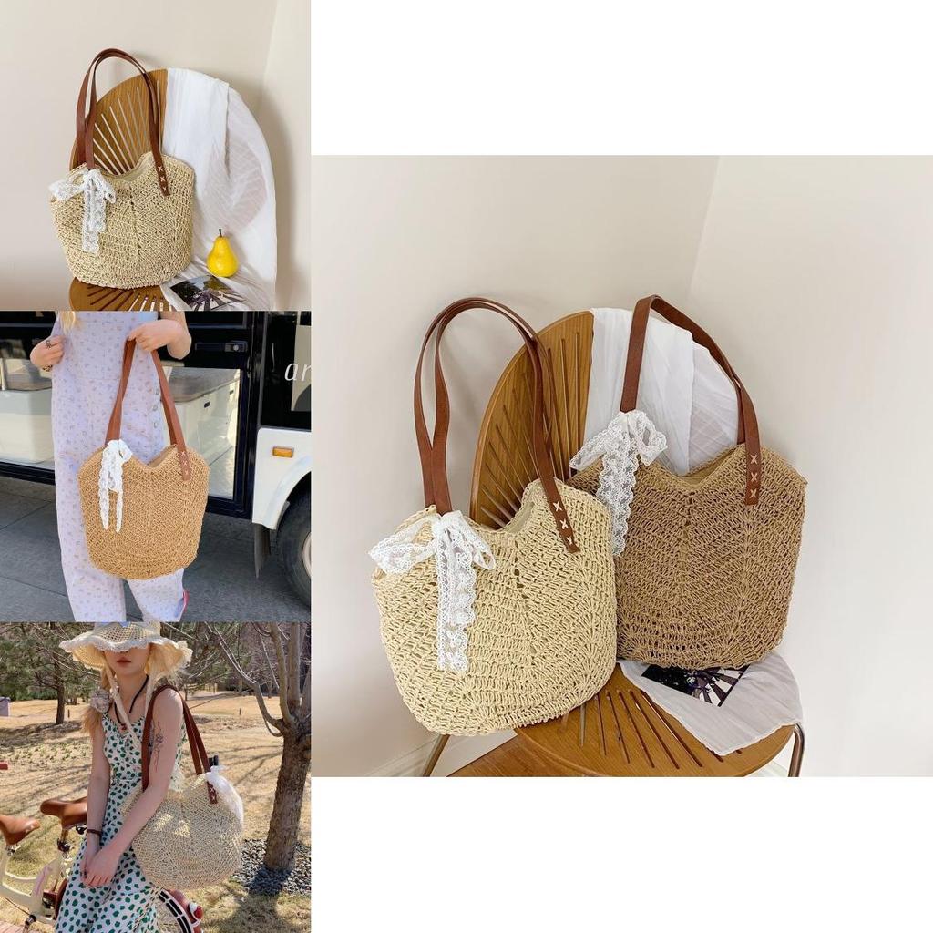Simple Solid Color Large Capacity Women Casual Woven Tote Bag For Daily Use