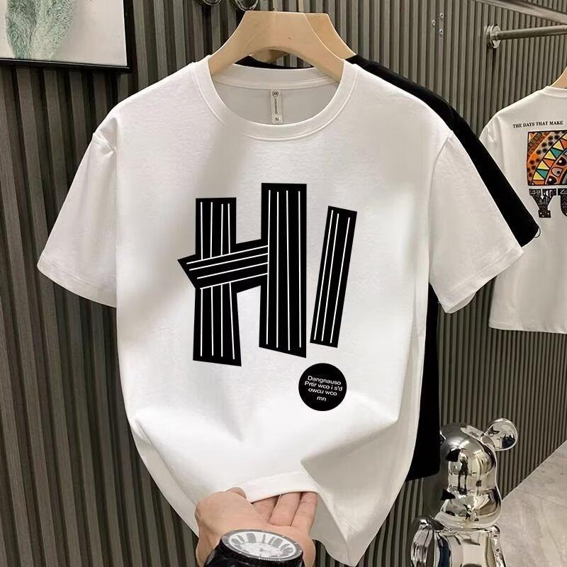 New Summer Men's T-shirt Trendy Brand Printed Tops Light Luxury Fashionable Casual Round Neck Short-sleeved