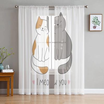 Couple Of Cute Cats Sheer Curtains For Living Room Kids Bedroom Tulle Curtains Kitchen Window Treatment Drapes