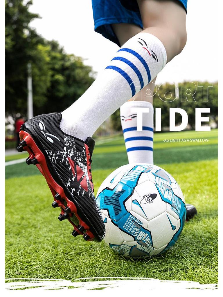 New Children's Low-Top Studded Football Shoes for Boys & Girls - Rubber Grass Field Sports Training