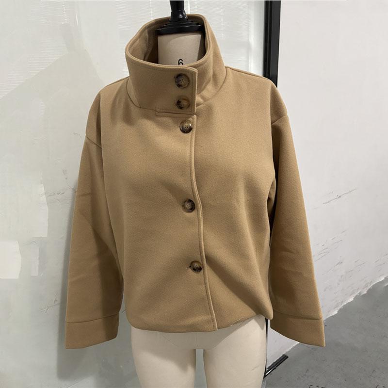 

Пальто из искусственной шерсти на одной пуговице со стойкой, женская теплая куртка с длинным рукавом, свободного кроя, для повседневной носки, осень 2025 L темные хаки