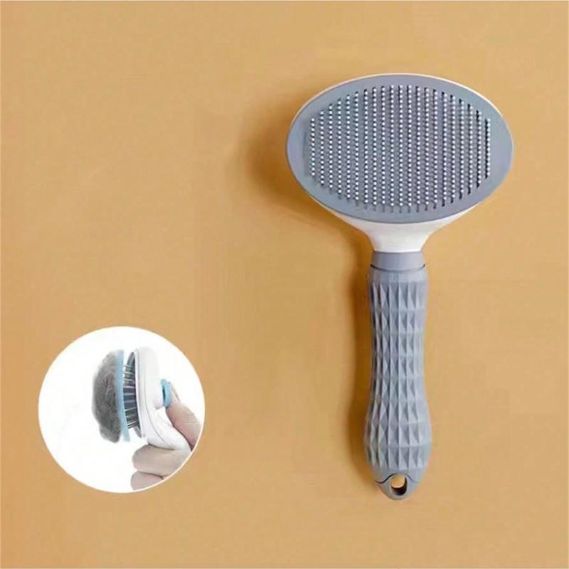 

1pc Dog Brush, Cat Brush, Flea Comb, Automatic Cleaning Brush, Pet Grooming Brush, Pet Massage Brush, Shedding Grooming Brush, Mat Breaker Tool сірий