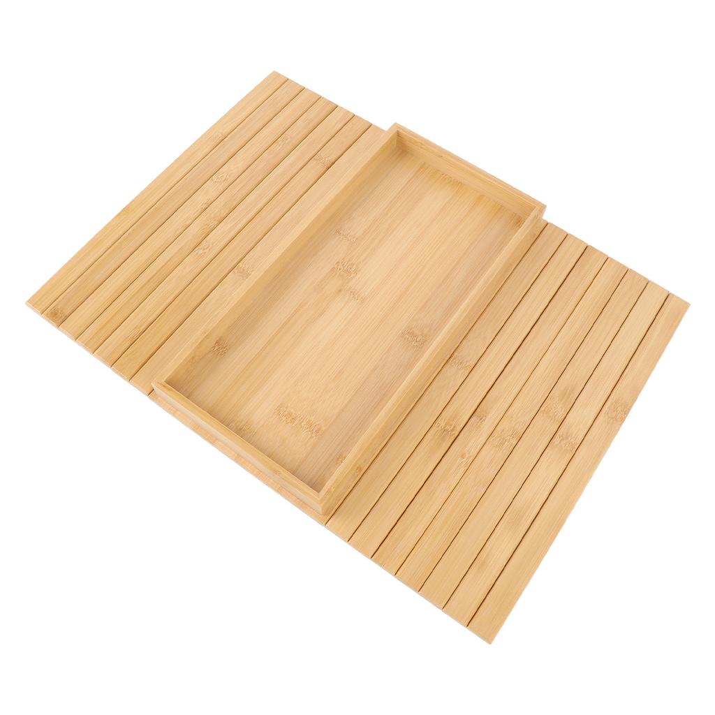 Flexible Couch Armrest Organizer Bamboo Wood Foldable Rectangular Non Slip Sofa Armrest Tray Table F