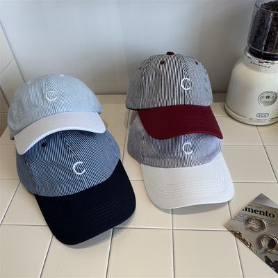 New Style, Striped Embroidered Baseball Cap, Female, Small Face, Hat, Casual Sun Shading Duckbill Cap, Male Instagram Trend