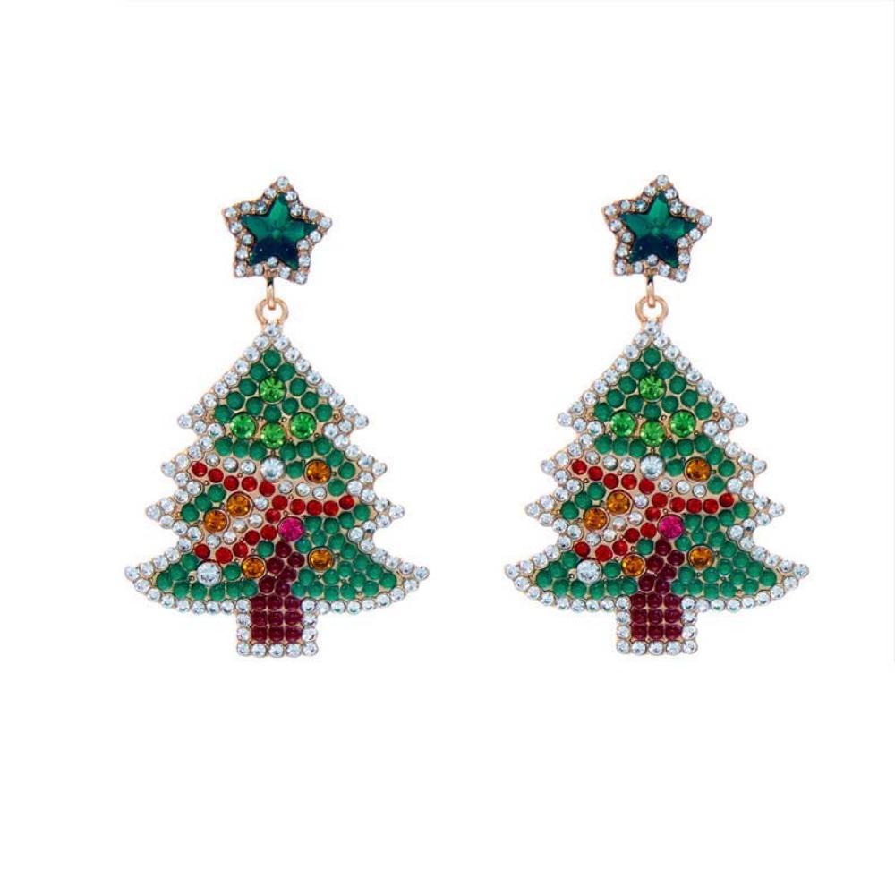 Colorful Rhinestone Drop Ear Drop Dangle Crystal Xmas Studs Christmas Tree Earrings  Fashion Women