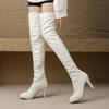 Nadměrná velikost Elastické PU Šití Padnoucí Zeštíhlující Dámské Kozačky Nad Koleno Super Vysoký Zužující se Štíhlý Podpatek Boční Zip Dlouhé Kozačky